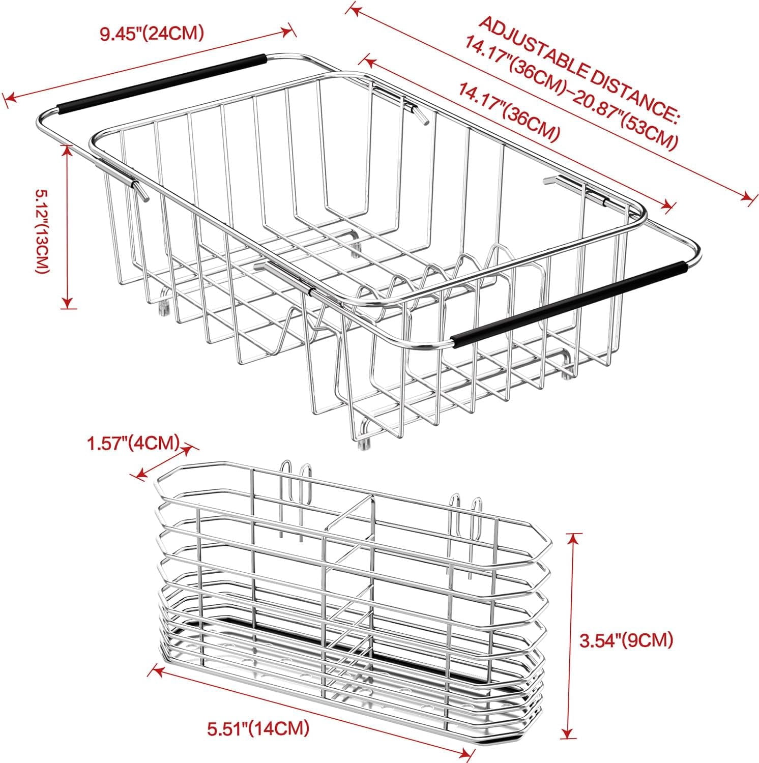 Small Dish Drainer Rack in Sink Adjustable, Expandable Stainless Steel Metal Dish Drying Rack Organizer with Stainless Steel Utensil Holder Over Inside Sink Counter, Rustproof(for 1-2 People)