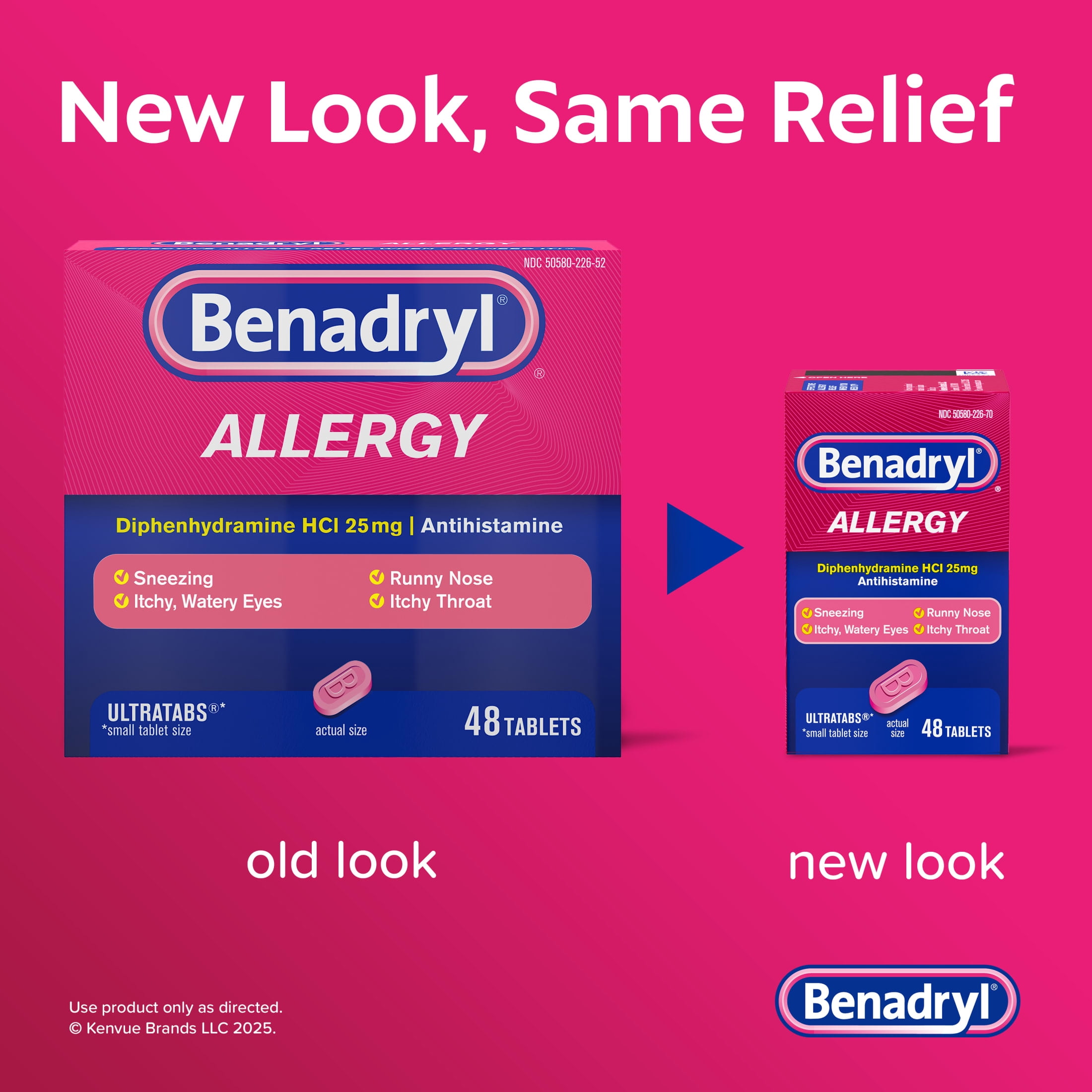 Benadryl Ultratabs Antihistamine Cold & Allergy Relief Tablets, 48 Count