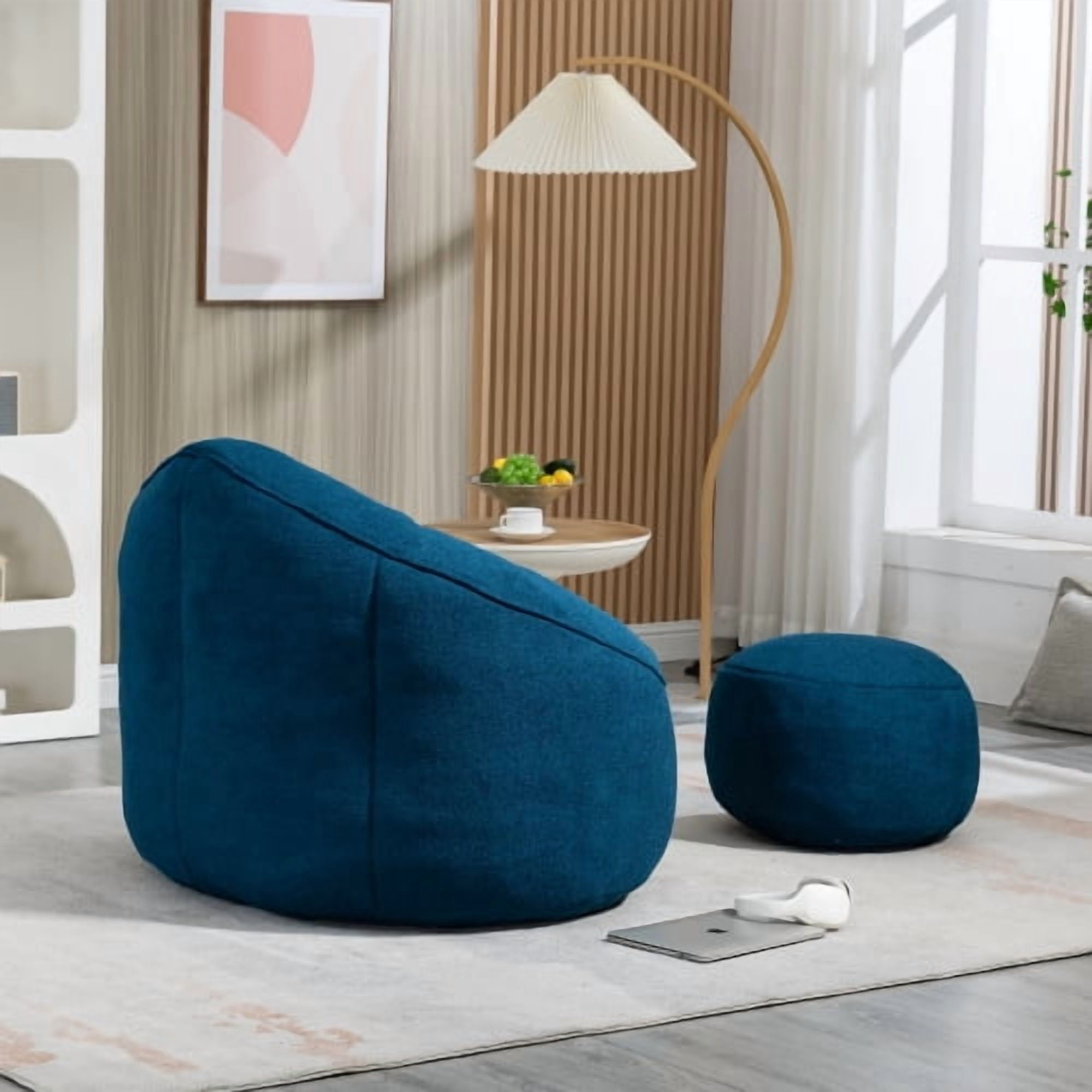 BSHTI 40"Bedding Bean Bag Sofa Chair,High Pressure Foam Bean Bag Chair,Adult Material with Padded Foam Padding Compressed Bean Bag With Footrest-Blue
