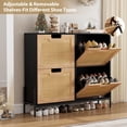 thumbnail image 3 of Yiwa Slim Space-Saving Shoe Rack, Oak Rattan Cabinet with 4 Flip Drawers and Hidden Adjustable Storage for Hallway, 3 of 9