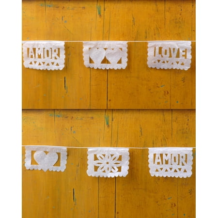 Papel Picado Banners Amor Mini 36in. 10 Tissue Rectangles 3.5in. x 2.5in. Cut in Five Different Designs /Two Each Handmade Using Chiselsstring 5 Ft