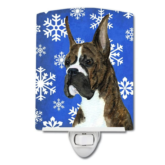 Caroline'S Treasures Ss4646Cnl Boxer Winter Snowflakes Holiday Luz Nocturna De Cerámica Compacta Con Certificación Ul, Ideal Para Dormitorio, Baño, Guardería, Pasillo, Cocina, 6 X 4 X 3, Multicolor