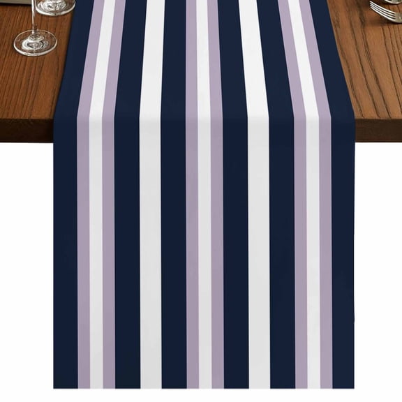 Purple Navy Blue Striped 36 Inch Table Runner, Abstract Gradient Lines Art Farmhouse Dresser Scarf Cotton & Linen Tablerunner for Dining/Kitchen Island/Holiday Party Décor Small 13" x 36"