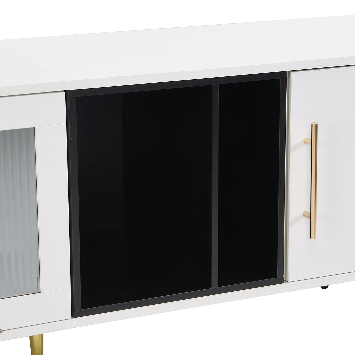 Kadyn Glass Door TV Stand Console, TV Entertainment Center with Golden Metal Handles&Legs for TVs Up to 80", White Kadyn Glass Door TV Stand Console, TV Entertainment Center with Golden Metal Handles&Legs for TVs Up to 80", White