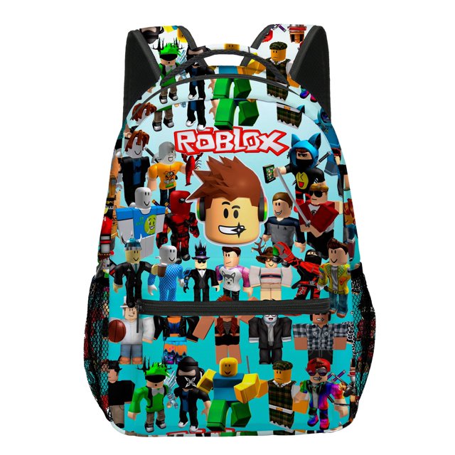 ROBLOX-Mochila con estampado de doble cara para niños y niñas, morral escolar de dibujos animados de Anime para estudiantes de primaria y secundaria