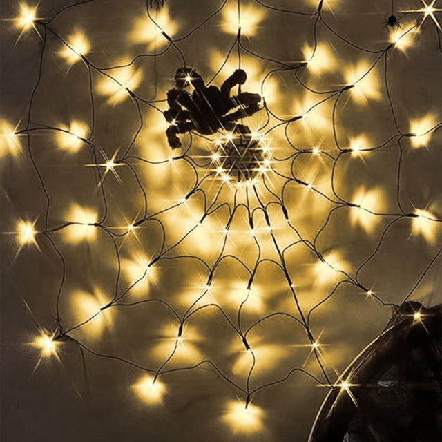 Luces de Telaraña de Halloween de 1 M de Diámetro, 60 Led con Araña Negra, Luces Moradas Impermeables, Control Remoto, Decoración de Halloween para El Jardín de La Casa.