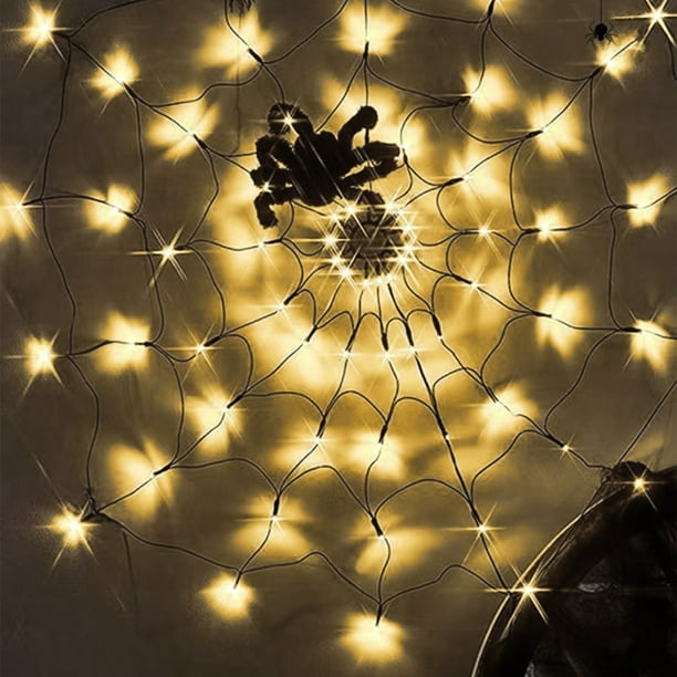 RKSTN halloween decroations Halloween Arachnid Web Lights 1M Diameter 60 LED With Black Spider, Water Proof Purple Net Lights, Remote Control, Halloween Decorations For House Garden