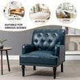 thumbnail image 4 of Faux Leather Upholstered Tufted Armchair Lounge Accent Chair Single Sofa with Wooden Turned Legs Living Room Turquoise, 4 of 6