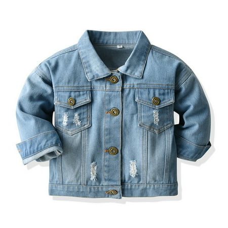 

Toddler Kid Baby Boys Girls Denim Jacket Long Sleeve Button Down Jeans Coat Cowboy Overcoat Basic Hoodie Casual Outwear