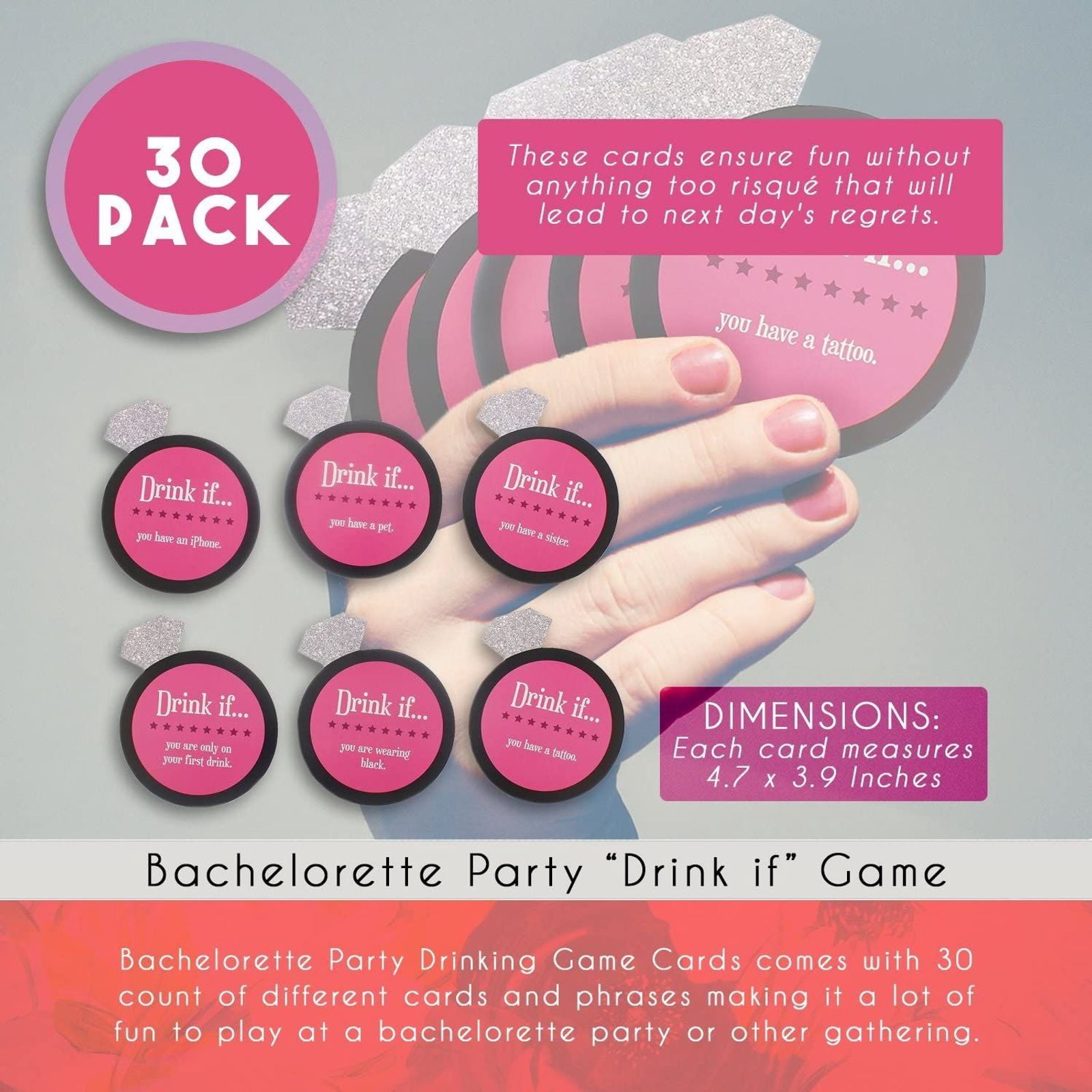30 Pack Black and Pink Drink If Card Game - Bridal Shower, Party Game  Cards, Bride to Be, Bachelorette Party Ideas Supplies, 4.7 x 3.7 inches -  Walmart.com