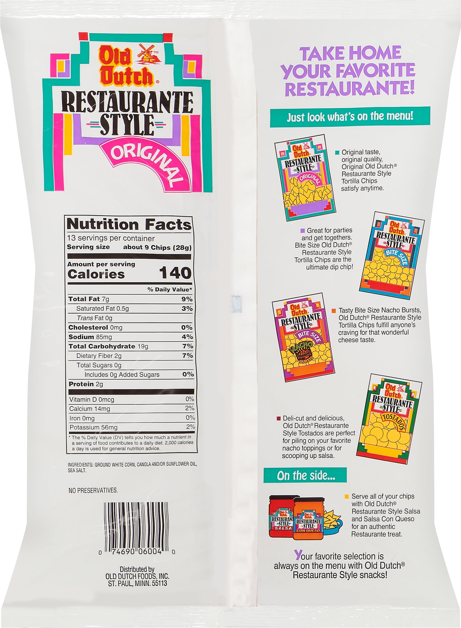 Old Dutch Restaurante Style Original Tortilla Chips, 13 oz.