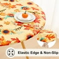 thumbnail image 2 of Round Fitted Tablecloth with Elastic Edge, 100% Waterproof Oil Proof Plastic Table Cover, Vinyl Flannel Backed Tablecloth Fits 36"-44" Round Tables for Fall, Thanksgiving, Pumpkin, 2 of 4