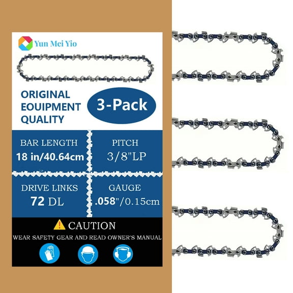 3 Pack-18 Inch Chainsaw Chain 3/8" LP Pitch, .050" Gauge, 62 Drive Links, Low kickback, Lubrication System Chainsaw Blade fits Echo, Ego, Poulan, Craftsman, Greenworks, etc, KP-S62