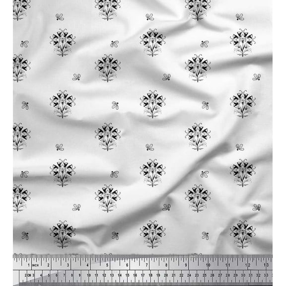 Soimoi Black Cotton Duck Fabric Artistic Floral Print Sewing Fabric Yard 42 Inch Wide