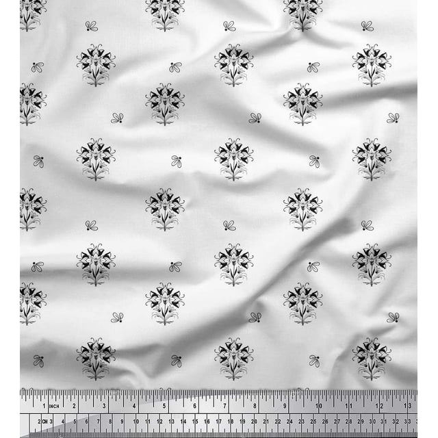 Soimoi Black polyester Crepe Fabric Artistic Floral Print Sewing Fabric Yard 52 Inch Wide