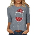 thumbnail image 2 of Économies de Rentrée Scolaire! Aqestyerly Hauts de Noël pour Femmes Liquidation T-Shirt Imprimé de Noël Manches 3/4 Blouse Col Rond Hauts Décontractés, 2 of 4