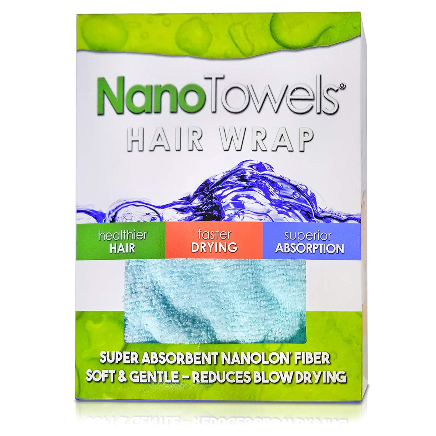 nano towels hair drying wrap twisty towel. the natural anti frizz wrap - safer for your hair and dries fast. replaces hair dryers, cotton bath towels & microfiber cloth. one size fits all. 10 x 26