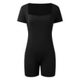 thumbnail image 3 of TTUHYWXI Women's Short Sleeve Bodycon Romper Stretchy Square Neck Sexy Unitard Jumpsuit (Black, M), 3 of 5