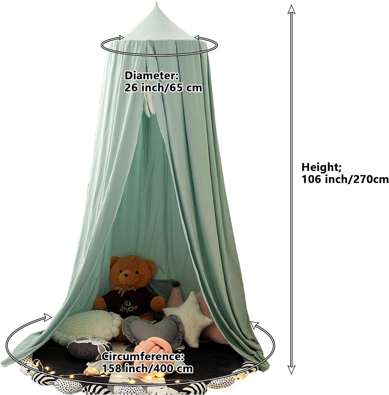 Hanging Crib Bed Canopy:Dome Crib Canopy for Girls Nursery,Decor Canopy for Baby Girls Boys,Kids Bed Canopy for Reading Playing Sleeping,Green