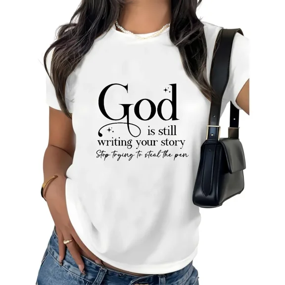 UNISHE Women's God Is Still Writing Your Story Graphic Short Sleeve T - Shirt Inspirational Christian Cotton Crewneck Top