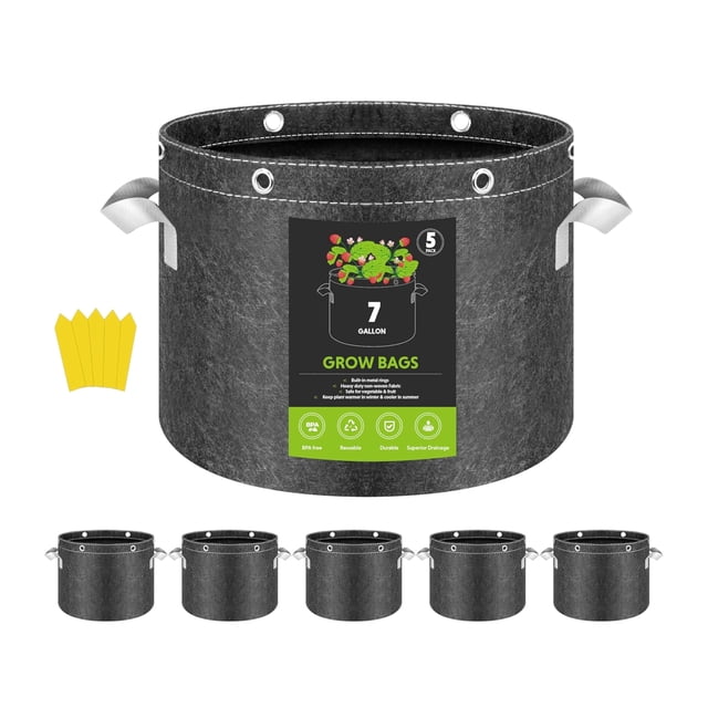 Bolsas para cultivo de plantas InfiniPower de 7 galones, paquete de 5, con anillos y asas