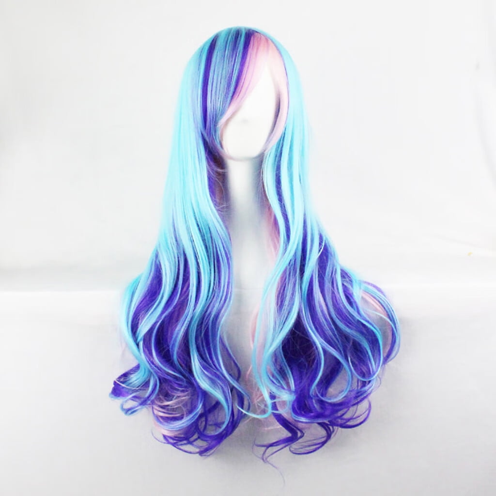 UTOURS Human Hair Wigs For Women Cosplay Wavy Long Wigs Blue Curly Wig Extensions Synthetic Hair Sexy Fashion wig