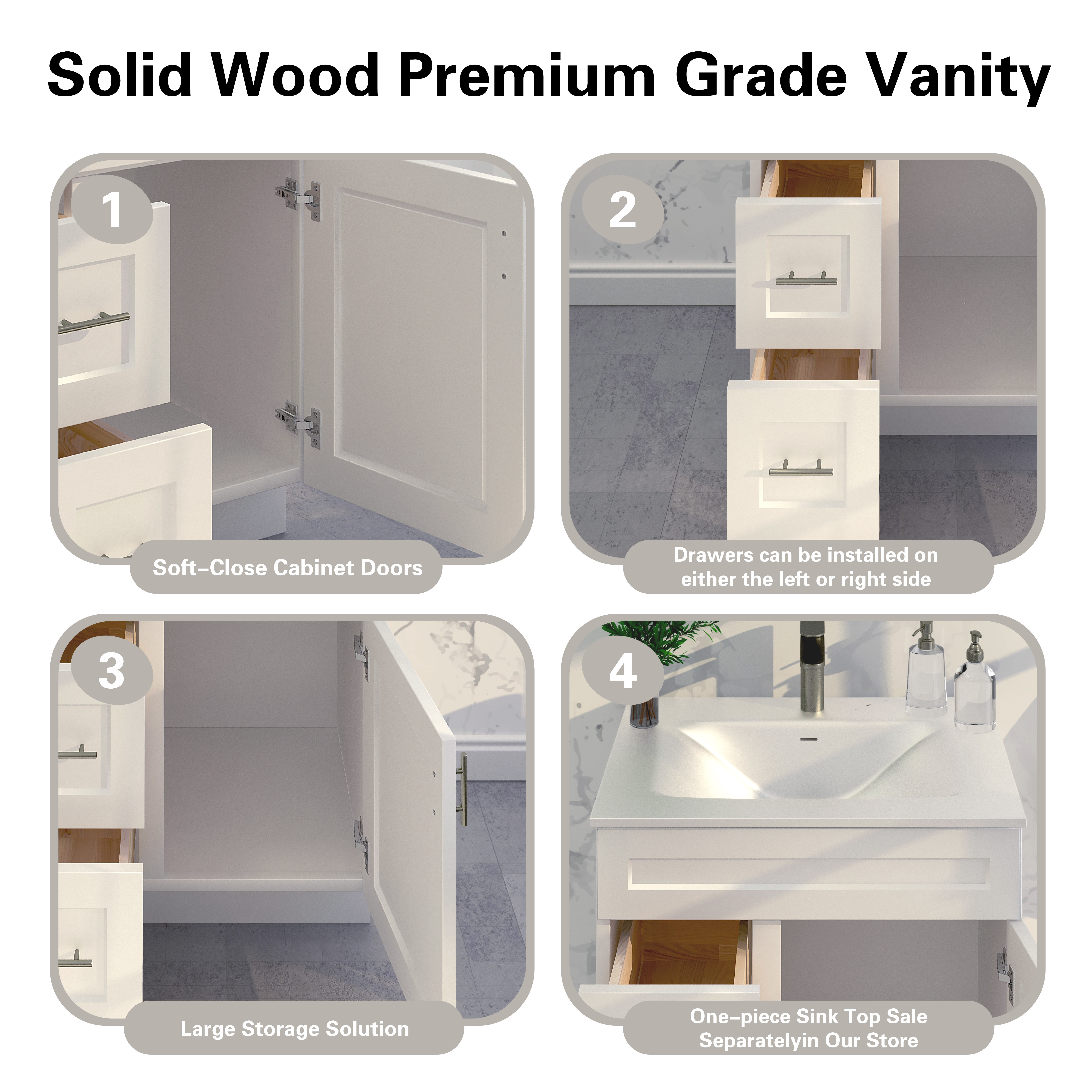 White Shaker Bathroom Vanity Sink Base with Drawers 30" Ready-to-Assemble Cabinet