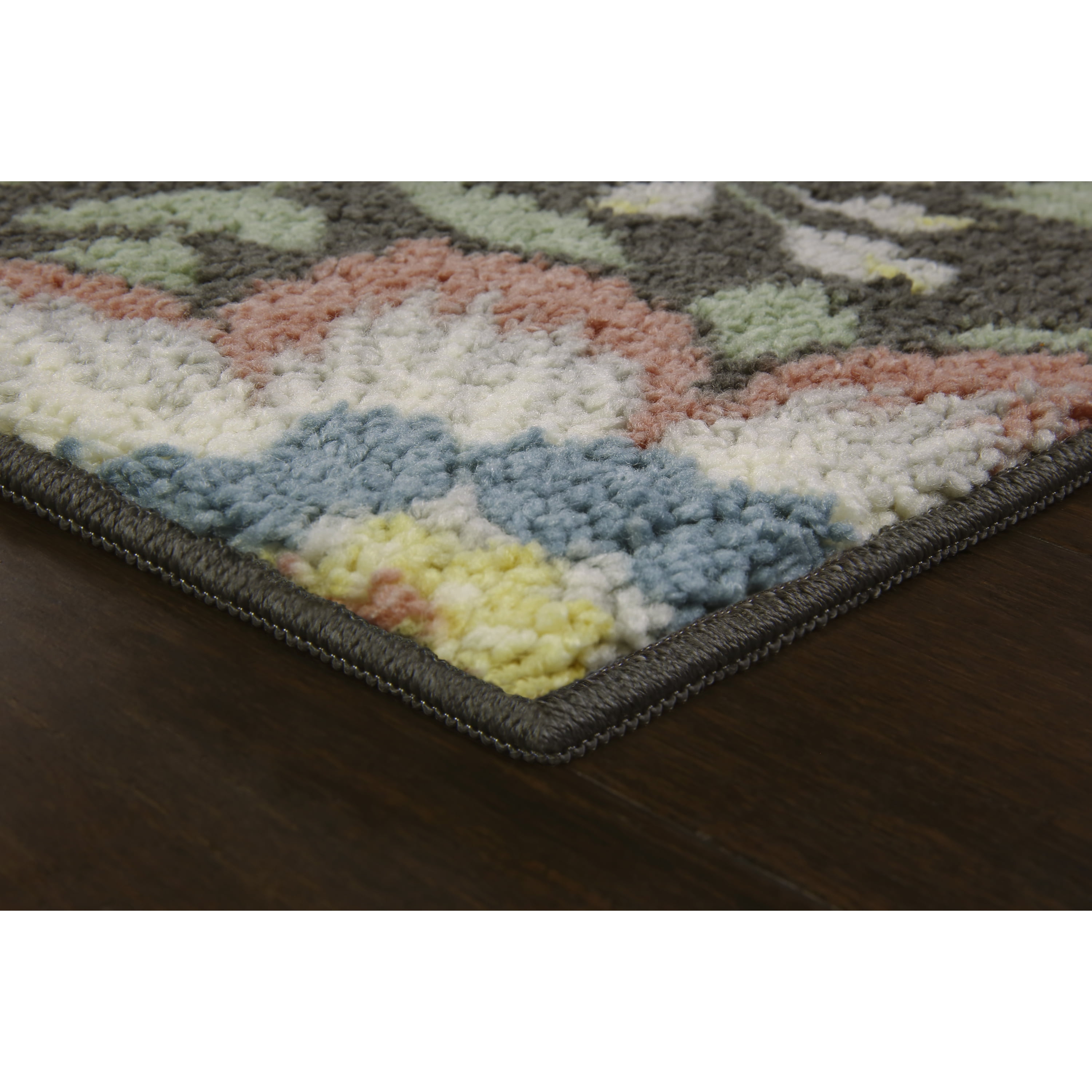 Mainstays Machine Washable Gray Floral Nylon Loop Area Rug or Runner