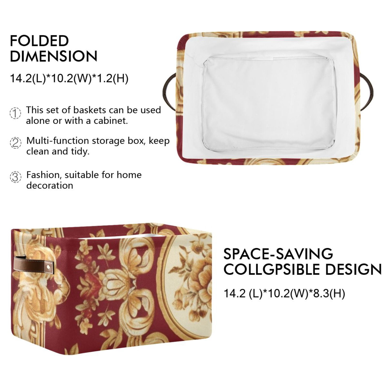 Pattern Vintage Traditional Storage Bins Baskets With Handles Storage Box Clothes Organizer Organization Toys