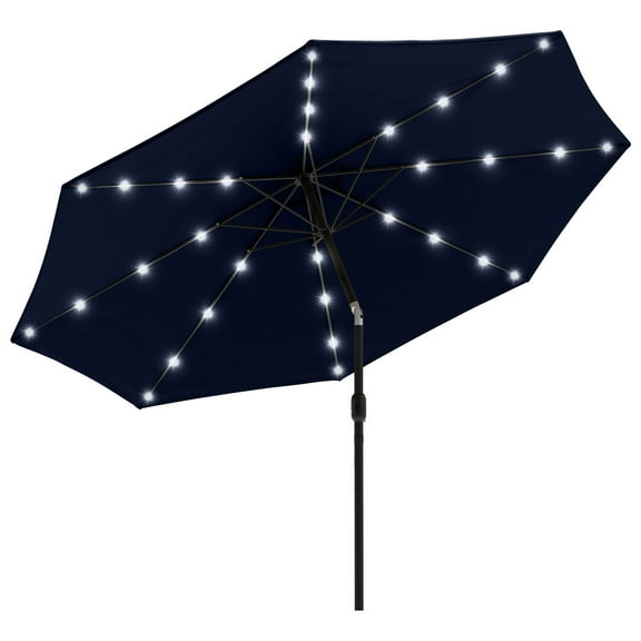 Pure Garden 10 ft Patio Umbrella with LED Solar Lights and UV 30 , Navy