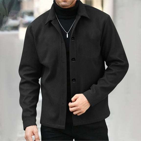Woolen Jackets for Men Long Sleeve Button-Down Collared Coats Mens Business Casual Solid Color Comfortable Slim Lapel Work Outerwear Jacket