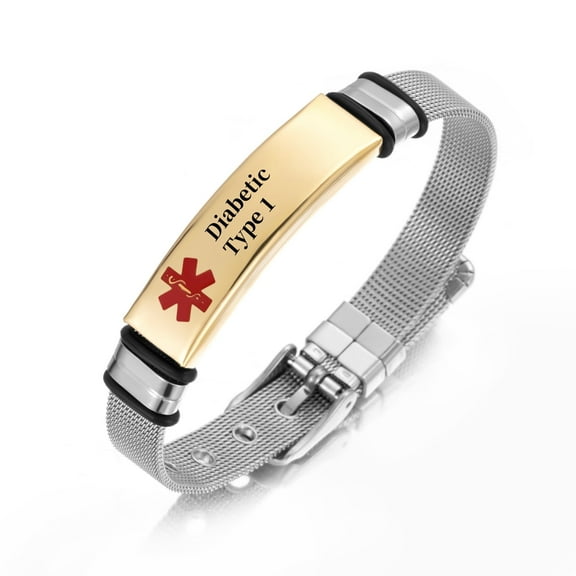 Vagzen Stainless steel Medical Alert ID Bracelet for Men, Engraving Diabetic Type 1