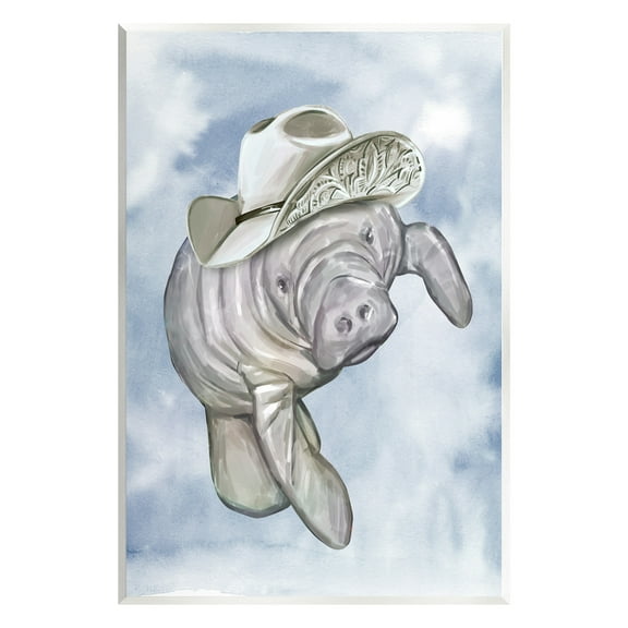 Stupell Industries Manatee with Stylish Hat Animals & Insects Painting Unframed Art Print Wall Art, 10 x 15