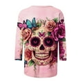 thumbnail image 4 of Hueook Plaid Shirts for Women Shirts Ladies' Day Of The Dead Printed Round Neck Three Quarter Sleeve 3/4 Sleeve T-shirt Loose Top Long Sleeved Round Neck Top/shirt Multicolor 4X, 4 of 5