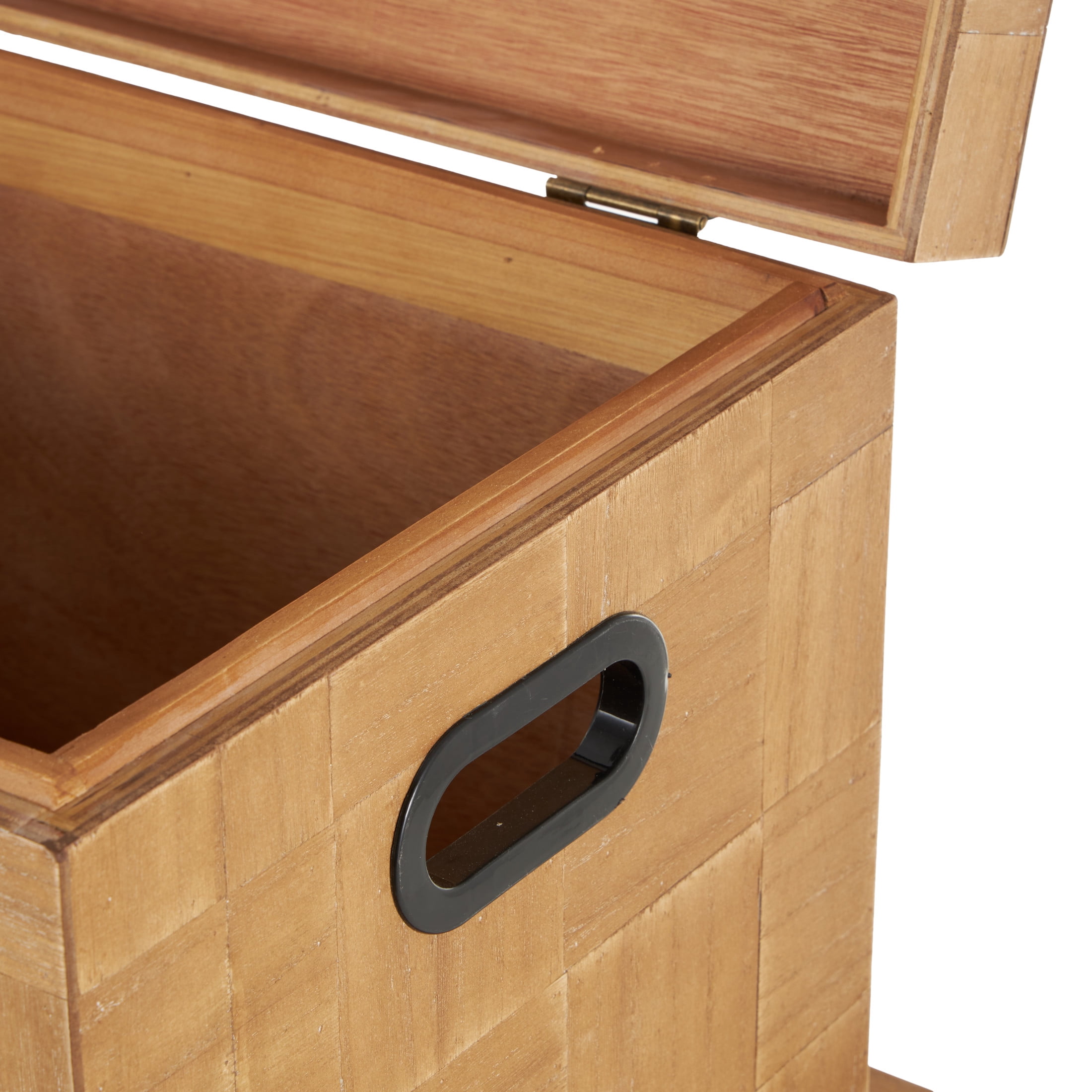 DecMode 28" x 16" Brown Wood Handmade Trunk with Black Metal Accents and Square Patterns, 2-Pieces