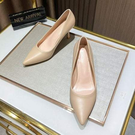 

HHH Nude High Heels Women s 2023 New Workplace French Nude Pointed Classy Shoes Spring and Autumn Low-Cut Work Shoes