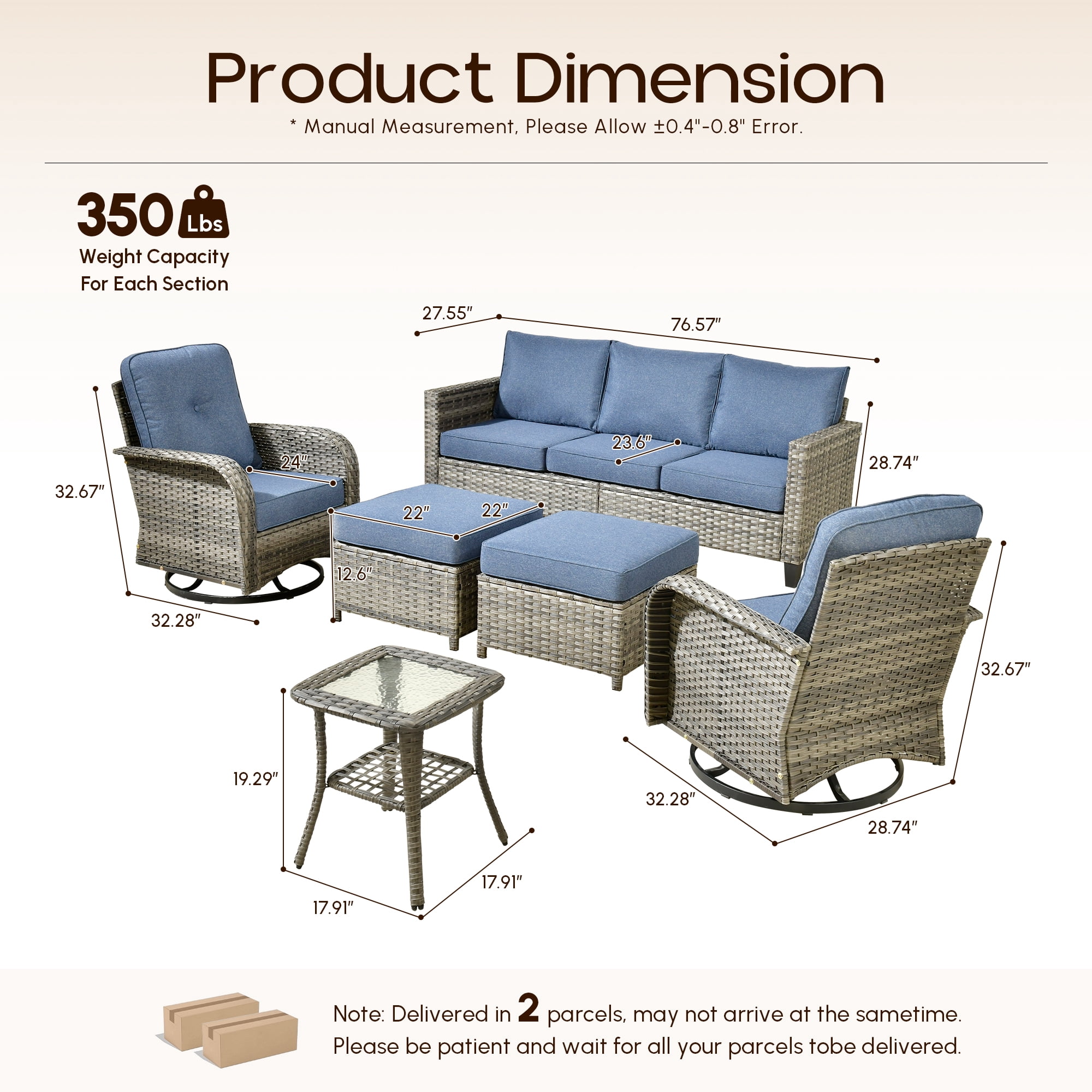 XIZZI 6-Pieces Wicker Patio Furniture Sets, Outdoor Furniture Sectional Sofa with Swivel Chairs, ottomans, All-Weather Rattan Outdoor Conversation Set for Porch, Patio, Backyard-Denim Blue
