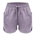 thumbnail image 4 of SELONE Workout Shorts with Pockets Plus Size Lounge Pants Cotton Linen Elastic Waist Shorts Trousers Loose Casual Trendy Pants Drawstring Solid Short Length Purple 2XL Breathable Summer Clothes, 4 of 5