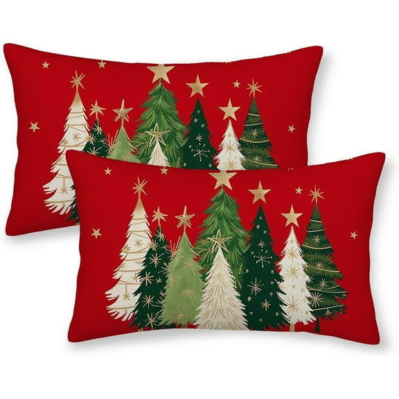 Christmas Pillow Covers 12x20 Inch 2 Pcs Red Sage Green Cream Christmas Trees Decor Throw Pillows Winter Xmas Holiday Farmhouse Decoration Pillowcase Linen Cushion Cover for Couch Sofa Bed