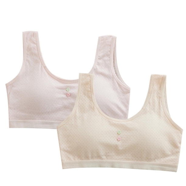 Odeerbi 2 Pack Niñas Bras de Entrenamiento 10-16 Años, Bras Deportivos Sin Alambre de Algodón Con Almohadillas Ropa Interior de Desarrollo de La Pubertad Respirable