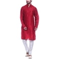 thumbnail image 1 of Royal Kurta Men's Dupion Silk Contrast Piping Kurta Churidar Red, 1 of 1