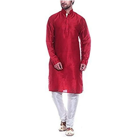 

Royal Kurta Men s Dupion Silk Contrast Piping Kurta Churidar Red