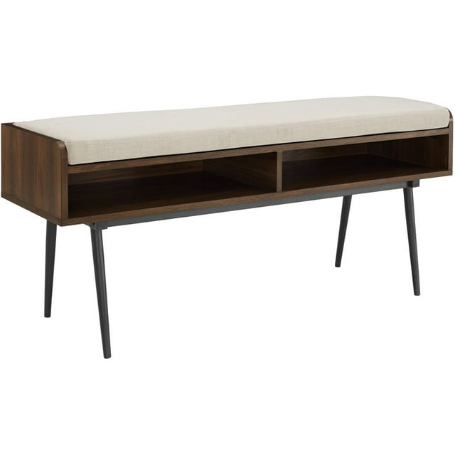Banc Moderne Diaz 44" avec Rangement à l'Avant et Coussin en Noyer Foncé/gruau