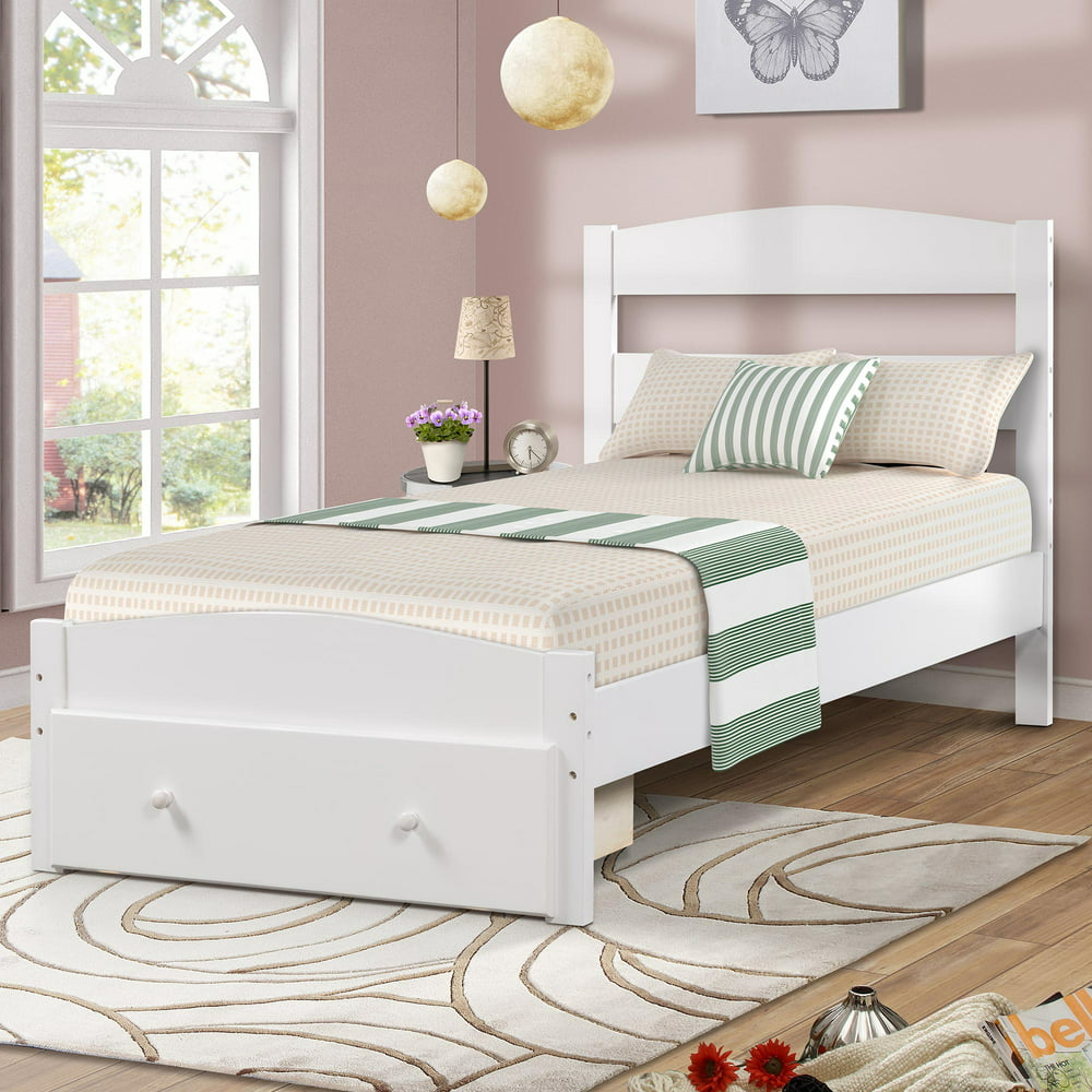 Twin Bed Frame for Kids, Upgrade Pine Wood Bed Frame with Headboard and