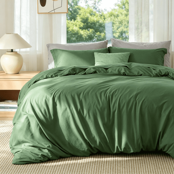Davulos Duvet Cover Set Queen Size,3 Pieces Modern Bedding Set for Adults Teens Soft and Breathable Comforter Cover 88"x 88" and 2 Pillow Shams,Dark Green