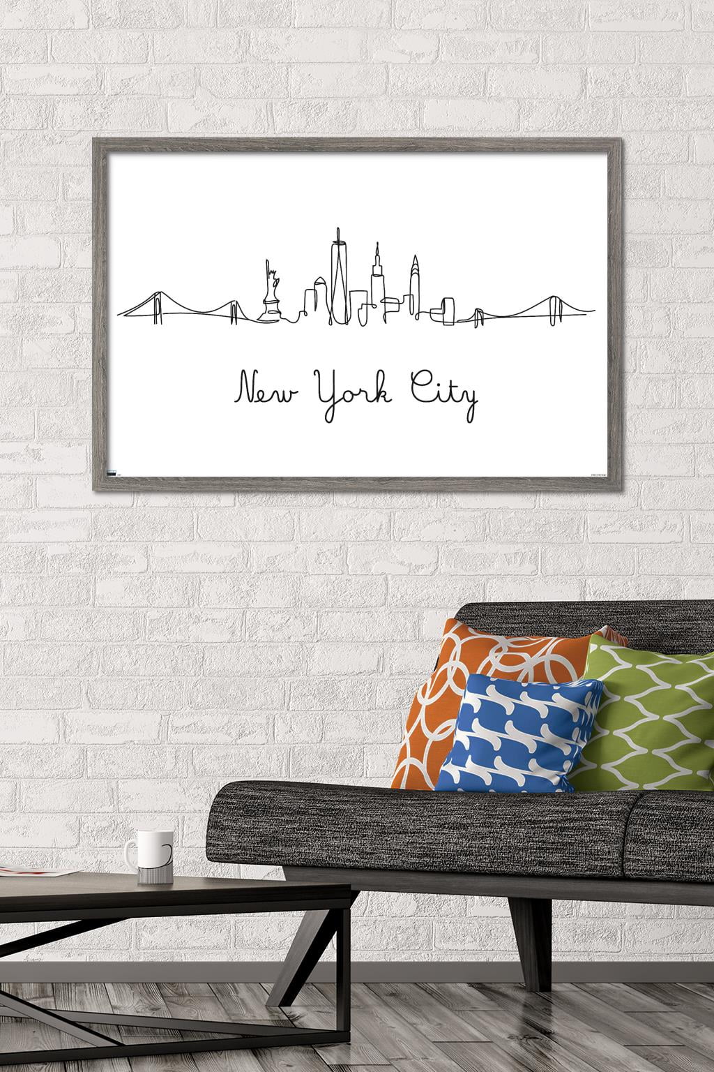 Line Art Skyline - New York City Wall Poster, 22.375" x 34", Framed