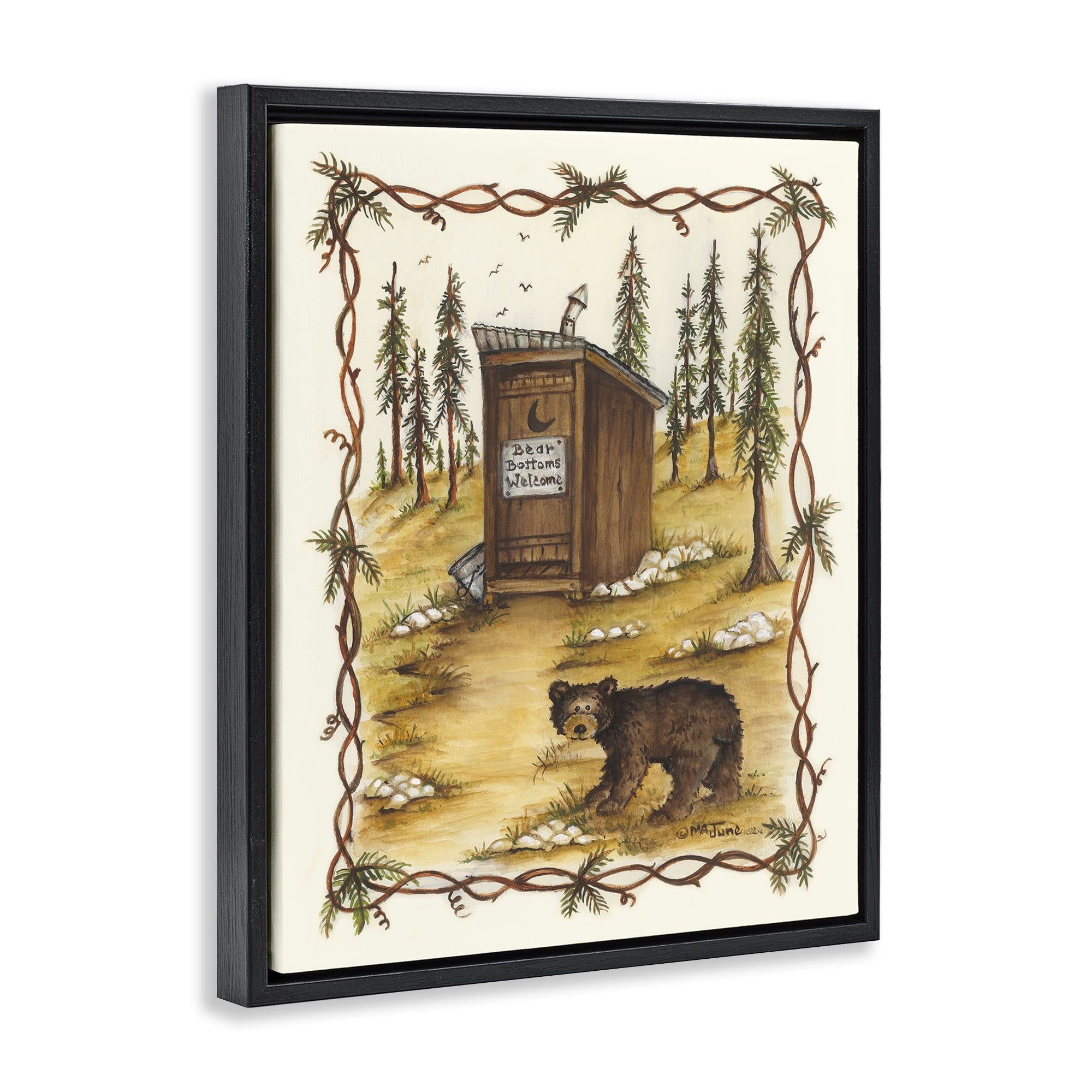 Stupell Industries Bear Bottoms Welcome Animals & Insects Painting Black Floater Framed Art Print Wall Art, 25 x 31