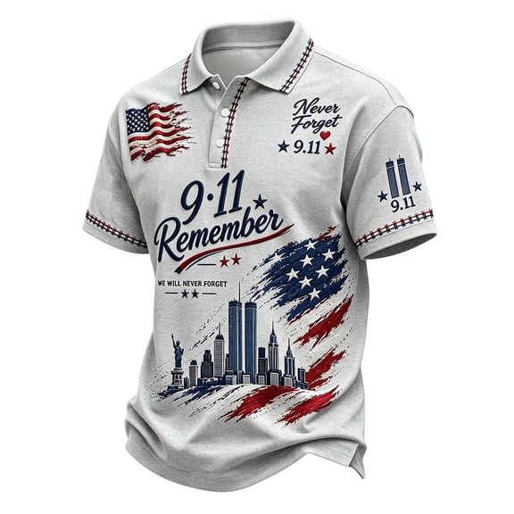 Mens Polo Shirts Summer Casual 9/11 25th Anniversary Golf Polo Shirt American Flag Honor Faith Hope Polo T Shirts
