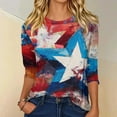 thumbnail image 2 of 4th of July Shirts Women 3/4 Sleeve T Shirts Loose American Flag Print Pullover USA 250th Anniversary Celebration Party Tops Independence Day Patriotic Round Neck 1776-2026 Blouses Deep Red XL, 2 of 4