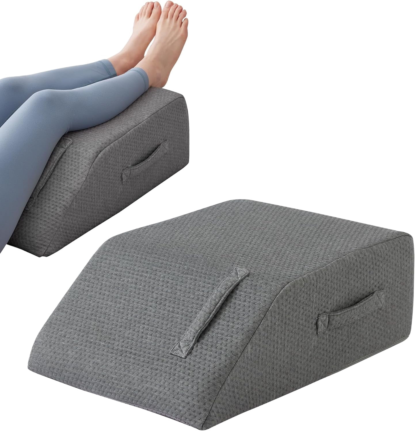 Leg Elevation Pillow Memory Foam Wedge for Circulation and Swelling Relief Post Surgery Support Foot Knee Cushion for Back Sleeping 23.6x16.8x8 Inch White Grey